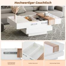 Mesa auxiliar de alto brillo de 70*70*39 cm con tablero extensible, mesa de centro cuadrada con almacenamiento oculto y divisores, blanco + color primario - Blanco - Ver 6