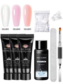 MEET ACROSS 8 piezas Kit de extensión de uñas, Gel de extensión de uñas de color rosa nude y transparente con solución deslizante, formas duales, pincel para uñas y clip, perfecto para principiantes y manicuras en casa - Multicolor - Ver 13