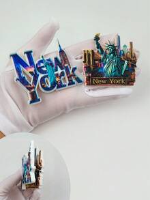 Ímã de geladeira com um dos principais pontos turísticos de Nova York: Estátua da Liberdade e vista noturna do horizonte. Lembrança de viagem, adesivo magnético 3D, presente decorativo criativo, sofisticado ímã de geladeira em PVC com resina em relevo 3D, decoração de cozinha, ímã com paisagem mundialmente famosa, presente para amantes de viagens. - Multicolorido - Ver 6