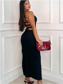 Elegant, Preppy-Style Suplex Dress With A Push-Up Effect And Lace-Up Back. - 黑色 - 查看 5