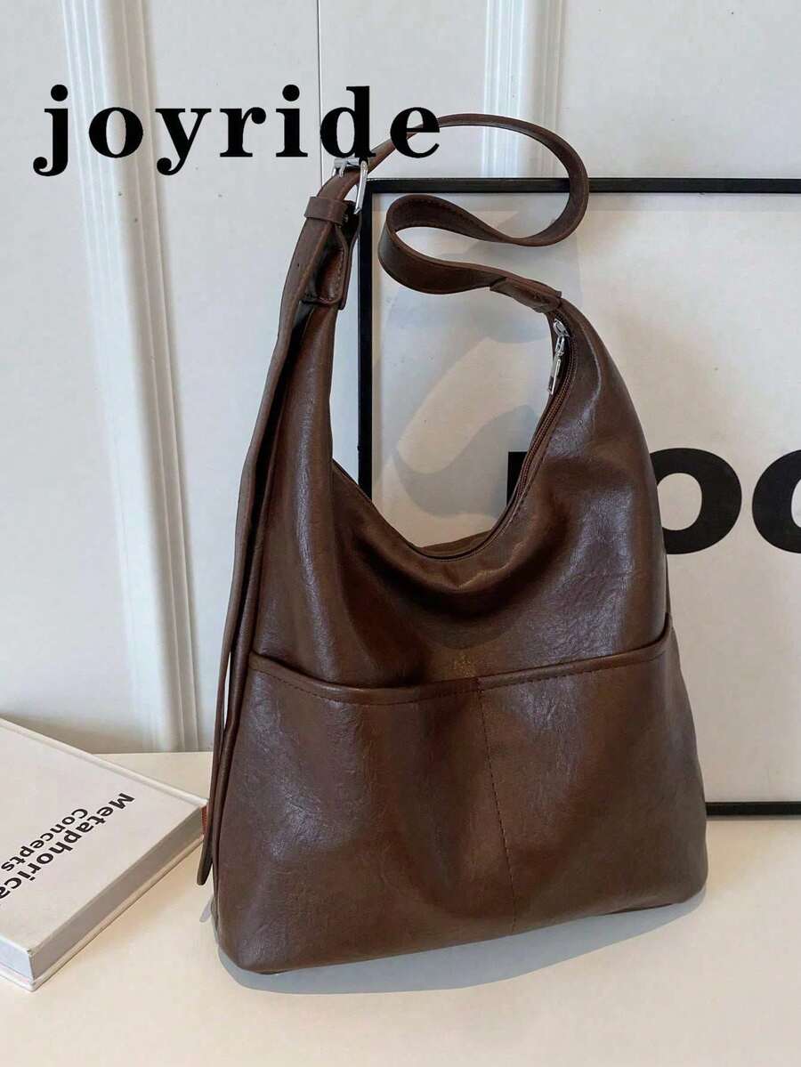 Vintage Versatile Fashion Commuting Tote Bag, Large Capacity Shoulder Bag - Coffee Brown - View 1
