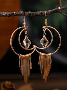 2 件复古合金波西米亚风手工太阳脸镂空星星图案吊坠耳环适合女士日常佩戴 - 金黃色 - 查看 10