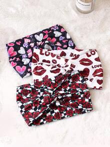 Băng đô bản rộng in hình hoa hồng và trái tim dành cho nữ, thích hợp làm quà tặng ngày Valentine (1 cái/3 cái/5 cái), phụ kiện tóc thời trang đa năng. - Nhiều màu - Xem 7