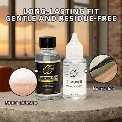 Starkt självhäftande peruklim / 2. Växtbaserat, skonsamt och luktfritt peruklimborttagningsset. Snabbtorkande, professionellt oljebaserat peruklim, icke-irriterande, stadga, naturlig och realistisk perukstyling.