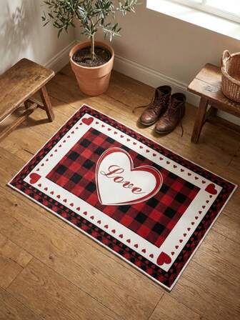 1 pieza Alfombra de terciopelo con forma de corazón lavable y creativa, adecuada para sala de estar, decoración, estudio, dormitorio, piel amigable, suave, antideslizante, felpudo, comedor, porche, lavable a máquina, plegable, fácil de limpiar y duradera