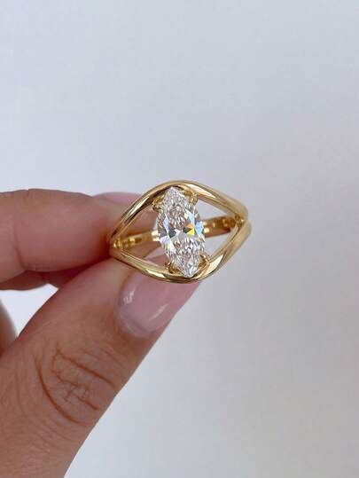 1pc Exquisite Classic Hollow Cubic Zirconia Inlaid 925 Sterling Silver Ring, Ladies' Date Night, Gala Dinner Ring, Anniversary Gift: Delicate Women's Jewelry