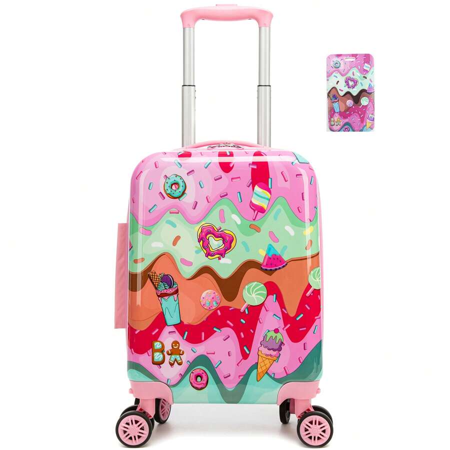 2pcs Girls Luggage Set, Including Playing Cards And 16-Inch Hard Shell Wheeled Carry-On Suitcase, Suitable For Girls Travel And Back To School Season, Meets Airline Regulations
