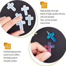 1个Chneeu树脂模具，适用于环氧树脂/冷铸树脂 - 大型可重复使用十字架首饰模具，DIY项链吊坠制作，柔性硅胶浇铸模具，易于脱模（1.5英寸长） - 彩色 - 查看 4