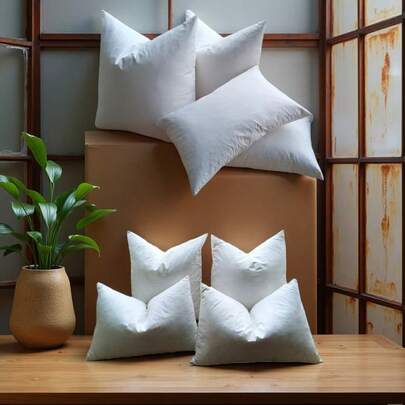 1个/2个装长方形羽绒枕芯，尺寸分别为21*21英寸/20*20英寸/18*18英寸/14*21英寸，柔软蓬松的鹅绒填充，100%纯棉枕套，装饰性方形抱枕，适用于沙发和床 - 白色