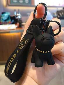 1pc French Bulldog Style Keychain Women, Lovely Animal Cartoon Design Bull Dog Ring, Valentine'S Day , Backpack Pendant Students Car Accessories Bag Charm School Cute Goth Y2k Ideas Bag Accessories Lanyards With Id Holder Car Accessories Bag Charms - 黑色 - 查看 1