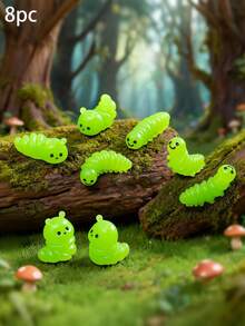 8pcs Cute Caterpillar Mini Figurines, Moss Micro Landscape Decor Accessories, Desk/Room Decor Stress Relief Ornaments, DIY Gardening Scenery, Soft Plush Texture Vivid Colors, Suitable For Micro Landscape, Desk, Room, Handmade Scenes, Easily Brightens Up Various Spaces With Adorable Cozy Ambiance - Multicolor - View 2