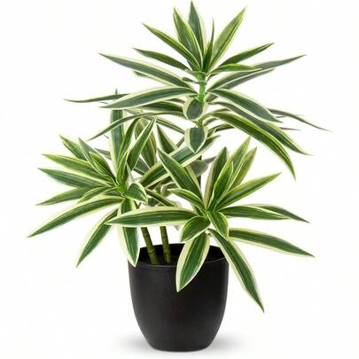 Oairse 41cm Fake Plants In Black Pots Artificial Dracaena Plant Decorative Fake Potted Plants Realistic Faux Indoor Plant For Home Bathroom Living Room Kitchen Shelf Table Decoration