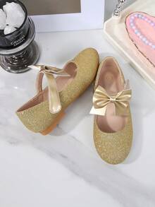 New Spring/Summer Bowknot Princess Shoes, Cute Mary Jane Shoes, Sparkling Hook And Loop Ballet Shoes For Women - Gold - View 4