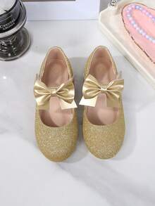 New Spring/Summer Bowknot Princess Shoes, Cute Mary Jane Shoes, Sparkling Hook And Loop Ballet Shoes For Women - Gold - View 3