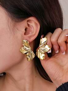 6-30pcs Gold-Plated Flower Petal & Geometric Textured C-Shaped Earring Set, Suitable For Daily Wear, Great Gift For Family, Friends And Girlfriends - Yellow Gold - View 5