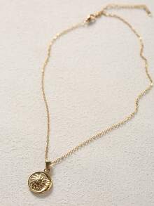 1件不锈钢项链 简约金色项链 日月项链 防水锁骨链饰品 圆形硬币吊坠项链 女士礼物 - 金色 - 查看 5