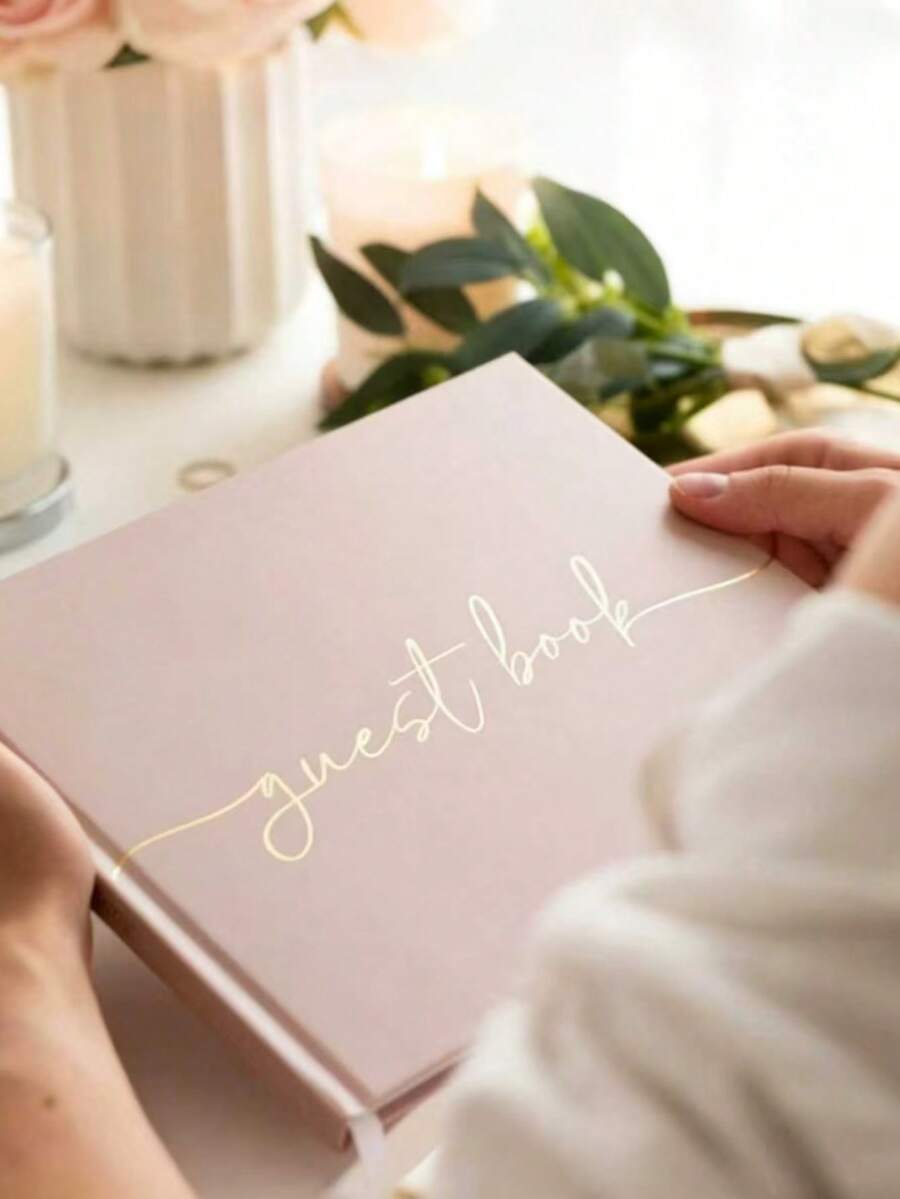 1本烫金婚礼宾客签名簿 - 优雅硬壳书法设计签名册，采用优质哑光封面，厚实的空白页供宾客留言/签名/拍照，经久耐用，可重复使用，是婚礼招待会/订婚派对桌面装饰的理想之选，也是完美的周年纪念纪念品和礼物。 - 綠色 - 查看 1