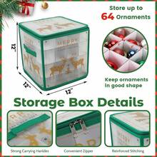 1pc Holiday Decoration Storage Box With 2 Sturdy Handles, Holds 64 Christmas Balls, Cute Deer Pattern, Suitable For Christmas And New Year, Green - Green Deer - View 2