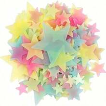 200pcs 3cm Glow In The Dark Star Wall Stickers, 3D Luminous, Solid Color And Mixed Color - Nhiều màu - Xem 10