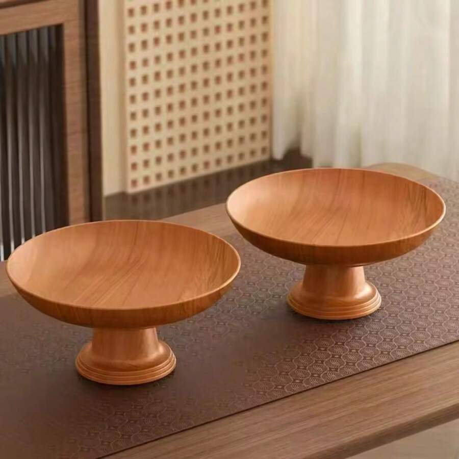 Wooden Grain High Foot Snack & Fruit Plate, Home Living Room Housewarming Dessert, Cake, Nuts Tray - Multicolor - View 1