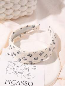 1pc Minimalist Cute Bear Print Fabric Headband, Versatile Daily Wear High Crown Hair Hoop, Washing Face & Hair Accessory - Multicolor - View 11