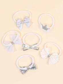 6pcs Silver Metallic Lace Headbands, Shiny Crown Plush Headbands For Baby Girls, Silver Glitter Hairbands, Cute Fabric Headbands For Infants, Baby Girl Gifts, Casual Headwraps, Baby Hair Accessories - Silver - View 6