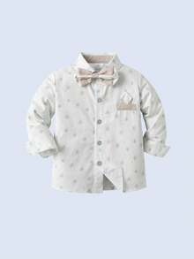 BOARNSEORL 两件套男童绅士套装 - 长袖衬衫配领结和卡其色背带裤，时尚优雅，适合生日派对、婚礼、节日场合。 - 卡其色 - 查看 7