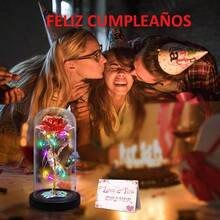 zxr Cúpula de Cristal con Rosa encantada para Siempre diseño de  Rosa Flower de lámina Oro 24 Quilates con Luces LED romántico Regalo para Novia San Valentín Navidad Rojo125 - Rojo - Ver 4