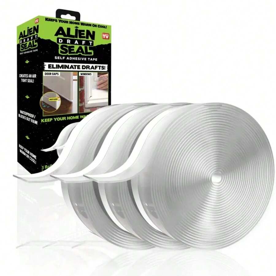 Alien Draft Seal Insulation Tape - Self-Adhesive Silicone Weather Stripping For Door & Window, Under-Door Draft Stopper, Bottom & Side Seal - Sealing New And Old Packaging Will Be Shipped Alternately. - 透明-49feet - 查看 1