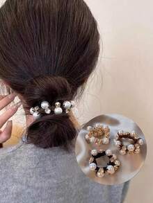 1条女士仿珍珠发圈，简约优雅精致高弹发绳，时尚发饰，适用于发髻、马尾辫，日常佩戴，发圈，橡皮筋，发绳 - 彩色 - 查看 12