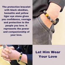 Triple Protection Bracelet-For Protection-Tiger Eye Stone-Hematite-Black Obsidian-Crystal Gemstone Bracelet-12mm Beaded Stretch Bracelet-Smallest,Small,Medium,Large Size-Bring Good Luck And Prosperity,SmallestSize - 最小尺寸 - 查看 4