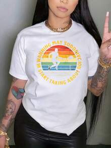 Sports Event Printed T-Shirt Retro Volleyball Player Sunset Design T-Shirt With Inspirational Quote For Women And Men Unisex Casual Wear White Color Festival Gifts - White - View 5