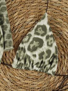 Women's Summer Sexy Leopard Print Backless Bikini & Green Dress - Perfect For Beach Vacations, Parties & Valentine's Day - Multicolor - View 5