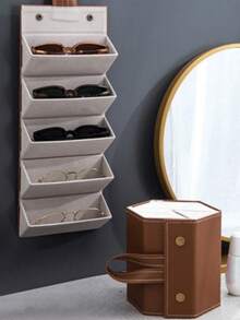 1个可折叠眼镜收纳盒，2/3/4/5格黑色便携式旅行眼镜盒，多功能眼镜整理器，可悬挂于客厅、卧室，保持眼镜整洁。 - 棕色 - 查看 5