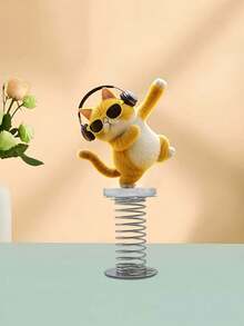 1pc Acrylic Dancing Cat With Headphones Car Dashboard Accessory - Cute 2D Spring Statue, Perfect For Vehicle Interior Decoration And Holiday Party Gifts - Multicolor - View 3