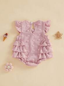 Pelele para niña pequeña con volantes, sin mangas, cuello de muñeca, mono de lunares suizos, mono de princesa, atuendo para primer cumpleaños y vacaciones, ropa de verano - Rosa - Ver 7