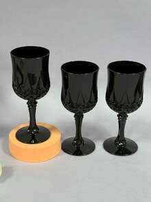 1/3/6 pièces Verres à vin/flûtes à champagne en plastique vintage réutilisables avec texture diamant, convient pour les fêtes et les mariages, tasses à jus, lavage au lave-vaisselle - Noir - Voir 8