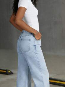 Tween Girl' Elastic Waist Washed Wide Leg Jeans With Embroidered Pattern, & Versatile - Light Wash - View 5