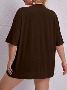 Oversized Printed Aloha Flower T-Shirt, Summer/Spring Short Sleeve Blouse, Lightweight Gym Wear - Rust Brown - View 2