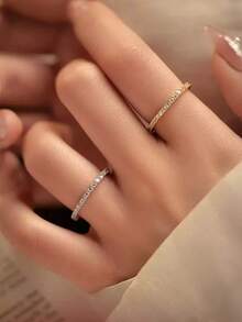 Luxury Half Eternity Ring With Cubic Zirconia, Gold And Silver Costume Jewelry - 金色 - 查看 4