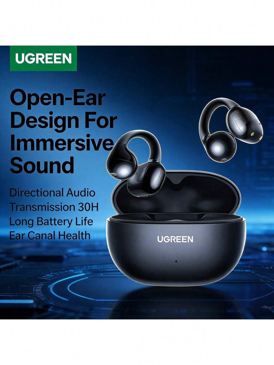UGREEN WS209 開放式耳夾耳機 HiTune S3 充電15分鐘聽歌2小時 12mm動圈 藍牙5.4 IPX5防水防汗 約30小時總續航 黑色 - 黑色 - 查看 1