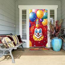 2D Flat VDoor Flag 1 Pc 2D Carnival Of Clowns Door Flag - Durable Polyester, No Power Required, Ideal For Indoor/Outdoor Spring/Summer Celebrations, Parties And Events, Party Decorations, Optimistic Design, Vibrant Printing - 1PCS - View 7