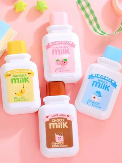 1pc Cute Milk Bottle Correction Tape, Compact & Portable, For Correction & Editing, 4 Colors Available, School & Office Supplies