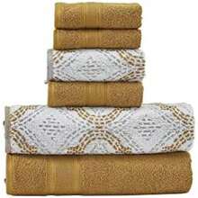 Modern Threads Capri - Juego de 6 Toallas Reversibles de Hilo Jacquard ñido, Toallas de baño, Toallas de Mano y paños de baño, súper absorbentes y de Secado rápido, 100% algodón Peinado,(68.58 cm x 137.16 cm Dorado) - Multicolor - Ver 2