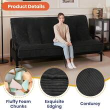 8" Futon Mattress Full Size, Futons Sofa Bed Sleeper Couch Bed, Roll Up Mattress With Shredded Foam & 2 Straps For Storage, Futon Floor Mattress For Living Room, Corduroy (Frame Not Included) - màu đen - Xem 6