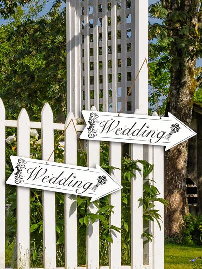 2 /4/6/12pcs Wedding Arrow Signs Directional Signs Made Of PVC Borad With Lifting Rope 2 Colours 4.7*14.2inch