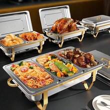 1-2pcs 8-Quart Full-Size Buffet Chafer Set - Stainless Steel Chafing Dish With Lid, Tray, Water Pan And Fuel Holder (Silver/Gold) - Premium Rolled Edges, Designed For Cooking - Ideal For Restaurants, Events, Weddings - Silver - View 4