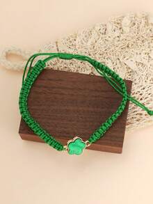 1pc Fashionable Minimalist Lucky Clover Handmade Woven Drawstring Bracelet, Adjustable Size, Versatile & Elegant For Women And Girls - Five-leaf Clover Bracelet - View 4