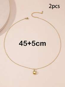1pc/2pcs/3pcs Thick Titanium Steel Heart Pendant Necklace - Yellow Gold - View 6