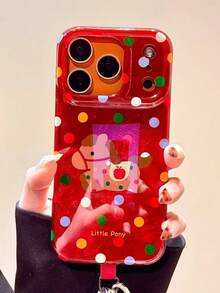New Year INS Red Foil Texture Colorful Polka Dot Horse Lanyard Suitable For IPhone 17 Pro Max Phone Case, Apple 15 Pro New 14 Creative 13 Women's 16 High-End Anti-Fall Protective Cover - Red - View 2
